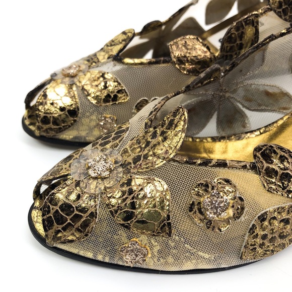 80s Pensato Opulent Wegdes| Vintage Fernando Pensato Shoes| Italian Design Black and Gold Opulent shoes
